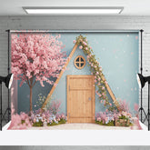 Lofaris Pink Floral Tree Triangular Hut Wedding Backdrop